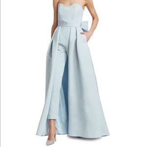 Silk bow back jumpsuit with convertible skirt